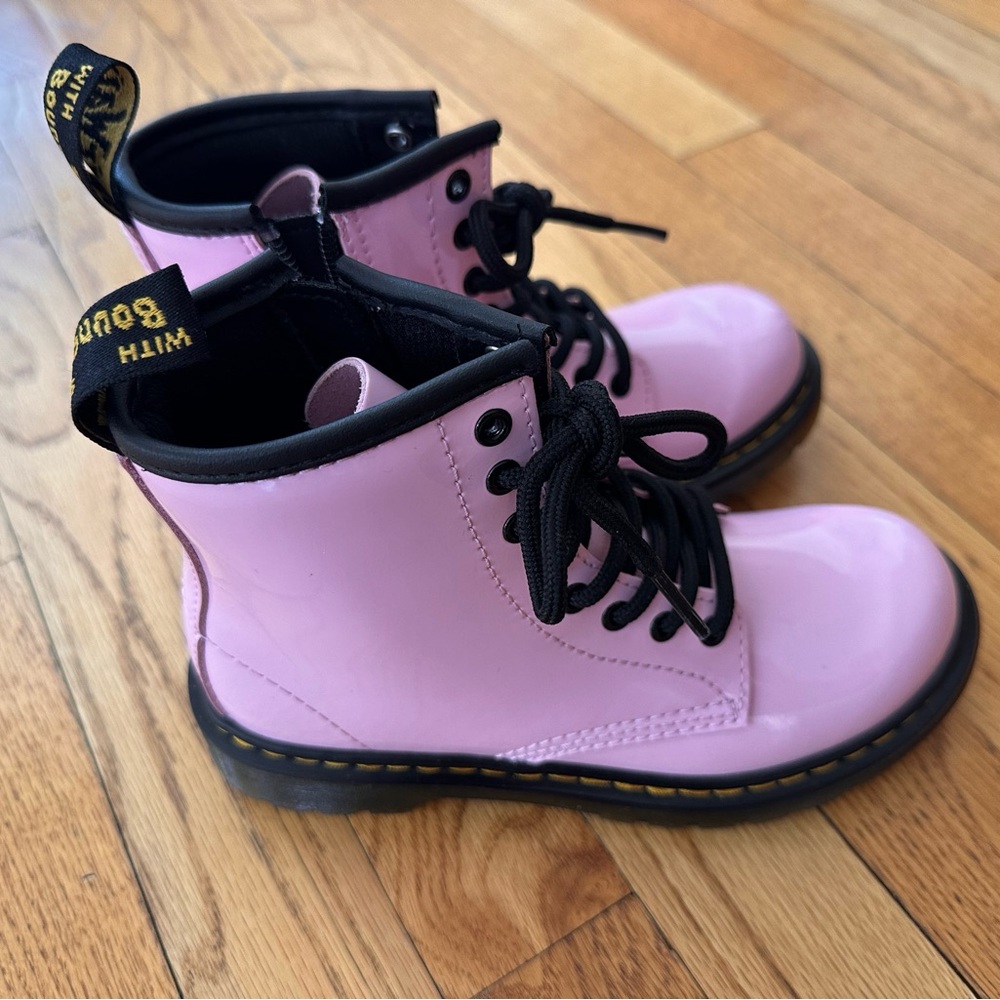 Dr. Martens Glossy Pink Combat Boots - Picture 2 of 3